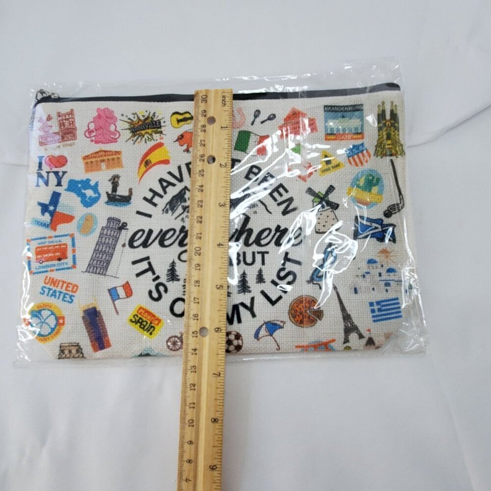 Travel-Themed Cosmetic Pouch  "I Haven't Been Everywhere But Its On My List" - Picture 4 of 5